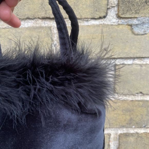 Velour and Marabou Fur Black Cocktail Purse, Vintage y2k - Picture 5 of 7
